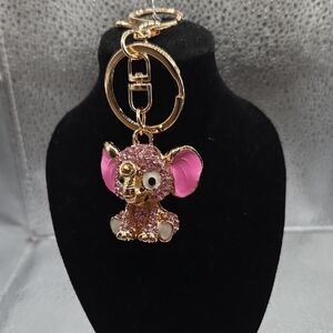 Pink Elephant Keychain with Gold Accents
